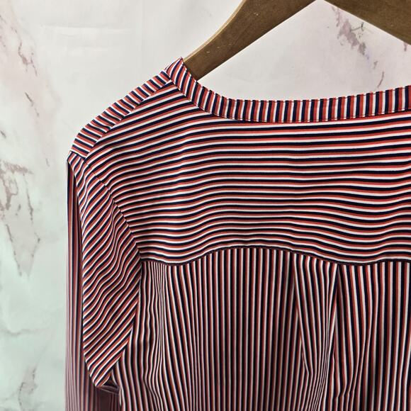 CAbi Shirt Womens Large Blouse Red Orange Blue Striped Button Up 5335 Franklin - Picture 5 of 11